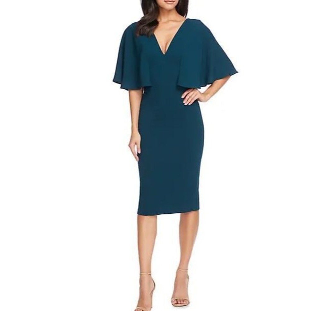 NEW DRESS THE POPULATION Louisa Butterfly Sleeve Dress, Pine (Size XXS)